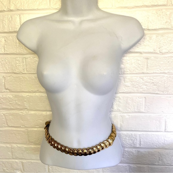 Stretchy Belt Goldtone Metallic Disc Belt Vintage - Picture 7 of 8